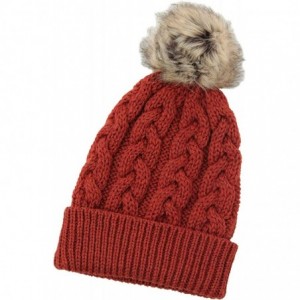 Skullies & Beanies Women's Irish Cable Knitted Soft Pom Faux Fur Hat (100% Merino Wool) - Sienna - CD1974S3SQS $28.20