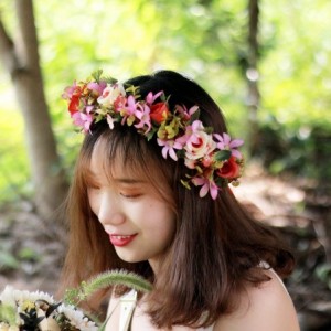 Headbands Adjustable Flower Headband Hair Wreath Floral Garland Crown Flower Halo Headpiece Boho with Ribbon Wedding Party - ...