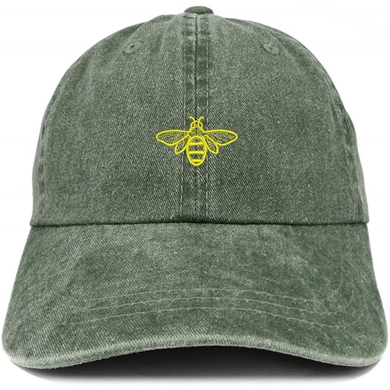 Baseball Caps Bee Embroidered Washed Cotton Adjustable Cap - Dark Green - CF185LUUG4X $20.99