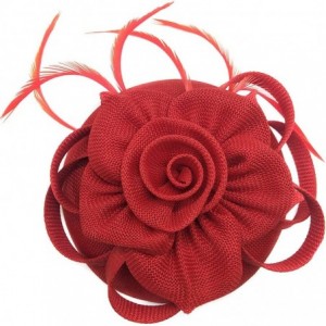 Berets Womens Fascinator Hat Sinamay Pillbox Flower Feather Tea Party Derby Wedding Headwear - Red - CJ18NONY80E $12.12