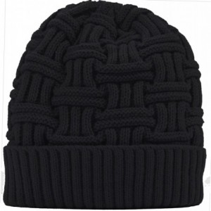 Skullies & Beanies Mens Slouchy Beanie Wool Knit Winter Hat Skull Cap with Fur Lining 2- Pack - Black & Navy - C0185QDU89L $1...