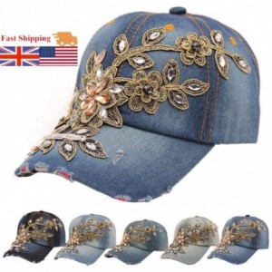 Baseball Caps Adjustable Jeans Hat- New Vogue Women Diamond Flower Baseball Cap Summer Style Lady Jeans Hats (B) - B - C5180U...