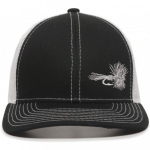 Baseball Caps Fish Lure Trucker Hat - Adjustable Baseball Cap w/Plastic Snapback Closure - Dry Fly (Black W/ White Mesh) - CY...