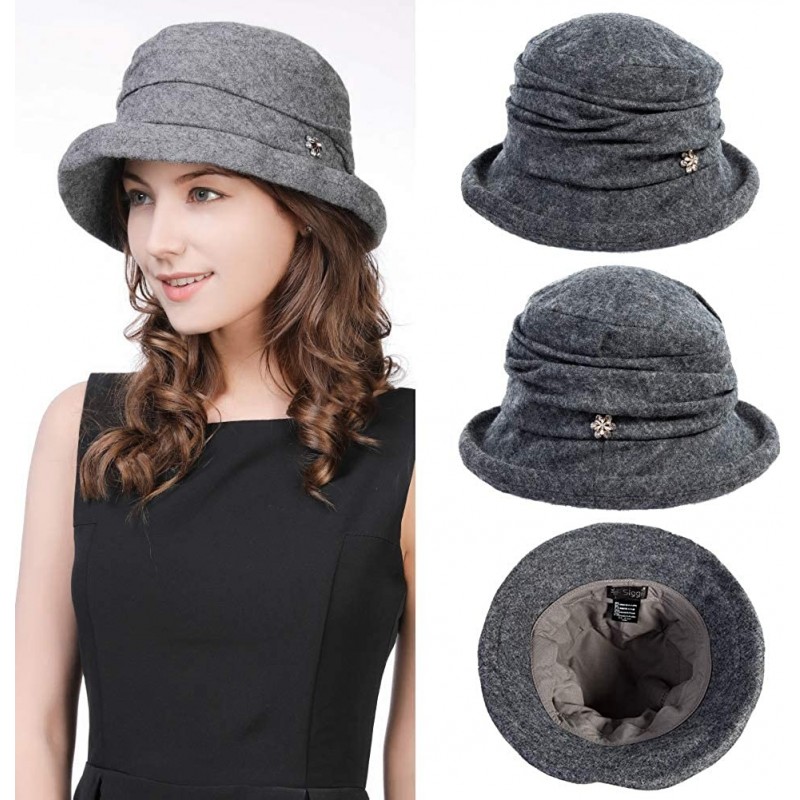 Women Winter Wool Bucket Hat 1920s Vintage Cloche Bowler Hat With Bowflower Accent 16060dark 7339