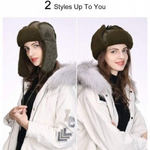 Bomber Hats Ladies Earflap Trapper Hat Faux Fur Hunting Hat Fleece Lined Thick Knitted - 00781_army Green - CF18ZUCQSG3 $27.20