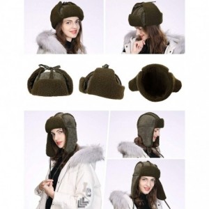 Bomber Hats Ladies Earflap Trapper Hat Faux Fur Hunting Hat Fleece Lined Thick Knitted - 00781_army Green - CF18ZUCQSG3 $27.20